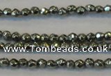 CPY72 15.5 inches 2mm faceted round pyrite gemstone beads wholesale