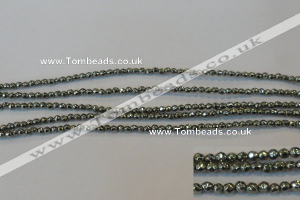 CPY72 15.5 inches 2mm faceted round pyrite gemstone beads wholesale