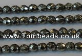 CPY73 15.5 inches 3mm faceted round pyrite gemstone beads wholesale