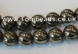 CPY75 15.5 inches 10mm carved round pyrite gemstone beads wholesale