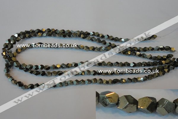 CPY76 15.5 inches 5-6mm faceted nuggets pyrite gemstone beads