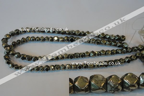 CPY78 15.5 inches 8-9mm faceted nuggets pyrite gemstone beads