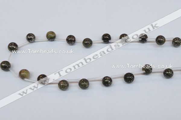 CPY782 Top drilled 10mm round pyrite gemstone beads wholesale