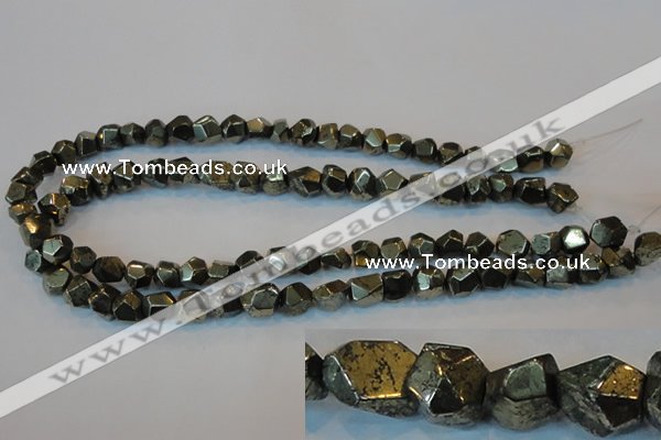 CPY79 15.5 inches 9-10mm faceted nuggets pyrite gemstone beads