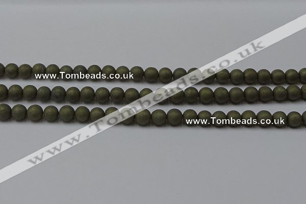 CPY813 15.5 inches 4mm round matte pyrite beads wholesale