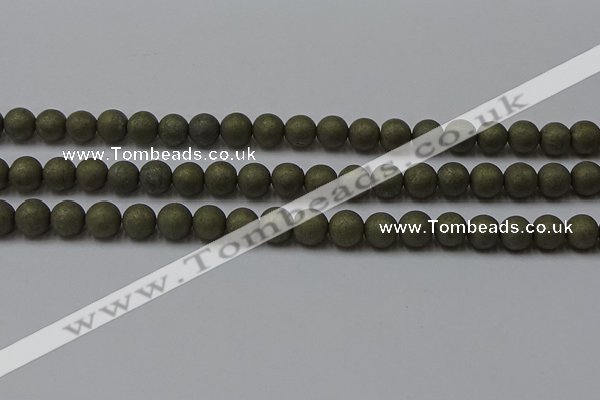 CPY814 15.5 inches 6mm round matte pyrite beads wholesale