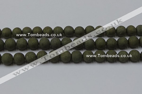 CPY818 15.5 inches 14mm round matte pyrite beads wholesale