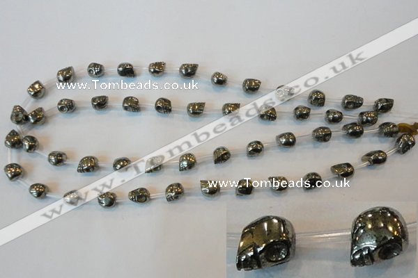 CPY83 15.5 inches 8mm carved skull pyrite gemstone beads wholesale