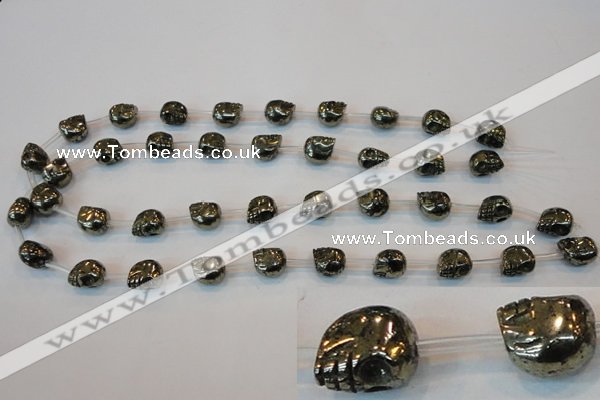 CPY84 15.5 inches 10mm carved skull pyrite gemstone beads wholesale