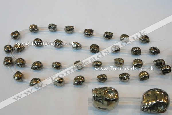 CPY85 15.5 inches 12mm carved skull pyrite gemstone beads wholesale