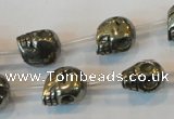 CPY86 15.5 inches 13mm carved skull pyrite gemstone beads wholesale