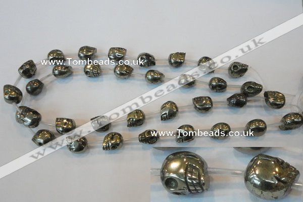 CPY86 15.5 inches 13mm carved skull pyrite gemstone beads wholesale