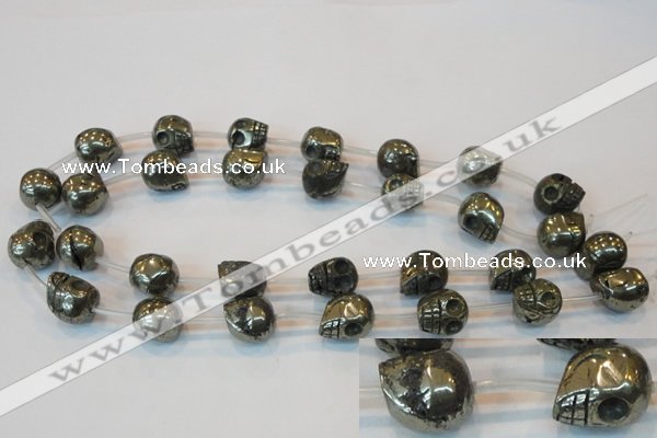 CPY87 15.5 inches 14mm carved skull pyrite gemstone beads wholesale