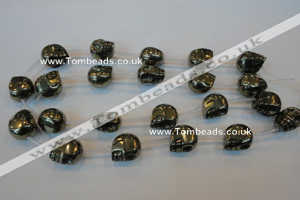 CPY89 15.5 inches 18mm carved skull pyrite gemstone beads wholesale