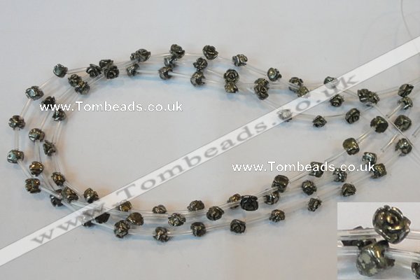 CPY90 15.5 inches 8mm carved rose pyrite gemstone beads wholesale