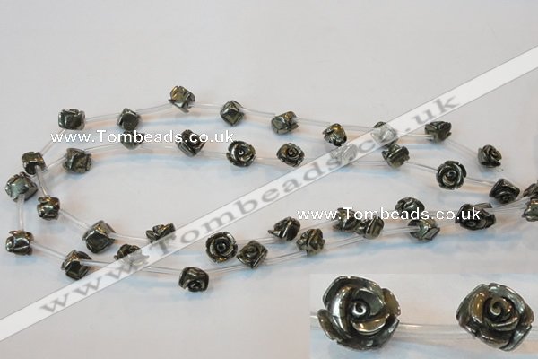 CPY91 15.5 inches 10mm carved rose pyrite gemstone beads wholesale