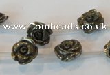 CPY92 15.5 inches 12mm carved rose pyrite gemstone beads wholesale