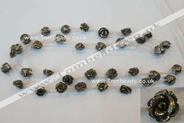 CPY92 15.5 inches 12mm carved rose pyrite gemstone beads wholesale