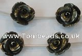 CPY94 15.5 inches 16mm carved rose pyrite gemstone beads wholesale