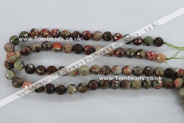 CRA104 15.5 inches 14mm faceted round rainforest agate gemstone beads