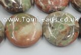 CRA12 15.5 inches 25mm flat round natural rainforest agate beads