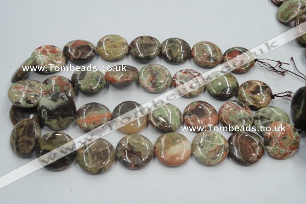 CRA12 15.5 inches 25mm flat round natural rainforest agate beads