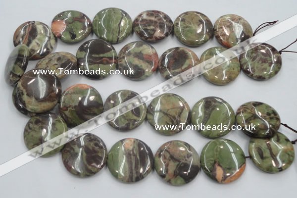 CRA14 15.5 inches 30mm flat round natural rainforest agate beads