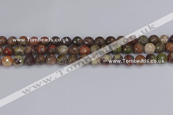 CRA162 15.5 inches 8mm faceted round rainforest agate beads