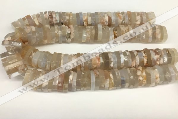 CRB1081 15.5 inches 5*20mm - 6*22mm faceted heishi sakura agate beads