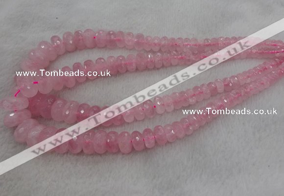 CRB1120 15.5 inches 5*8mm - 9*18mm faceted rondelle rose quartz beads