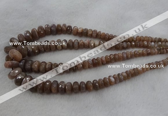 CRB1132 15.5 inches 5*8mm - 9*18mm faceted rondelle moonstone beads