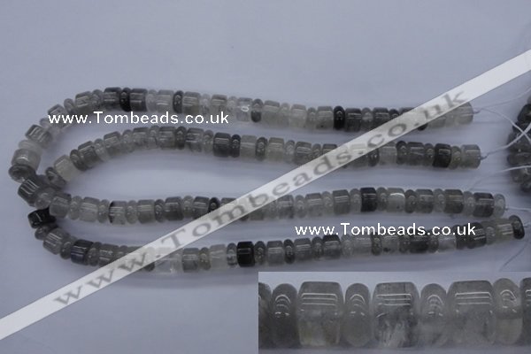 CRB125 15.5 inches 4*10mm & 7*10mm rondelle cloudy quartz beads