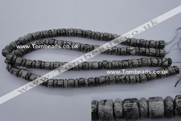 CRB126 15.5 inches 4*10mm & 7*10mm rondelle grey picture jasper beads