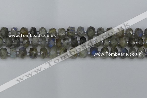 CRB1296 15.5 inches 6*10mm faceted rondelle labradorite beads