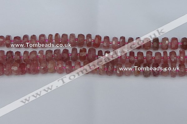 CRB1341 15.5 inches 6*10mm faceted rondelle strawberry quartz beads