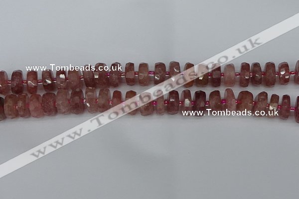 CRB1342 15.5 inches 6*12mm faceted rondelle strawberry quartz beads