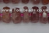 CRB1343 15.5 inches 7*14mm faceted rondelle strawberry quartz beads