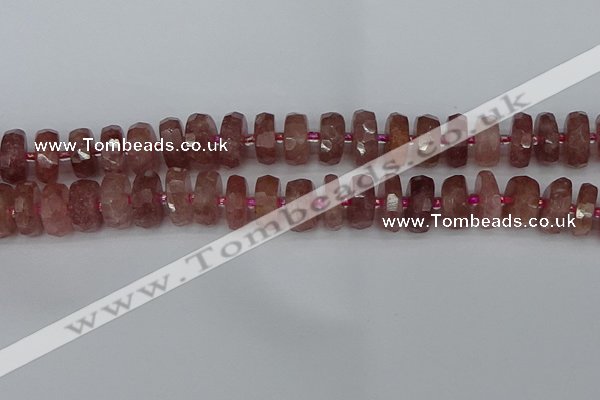 CRB1343 15.5 inches 7*14mm faceted rondelle strawberry quartz beads