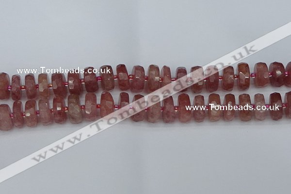 CRB1344 15.5 inches 8*16mm faceted rondelle strawberry quartz beads