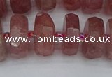 CRB1345 15.5 inches 8*18mm faceted rondelle strawberry quartz beads