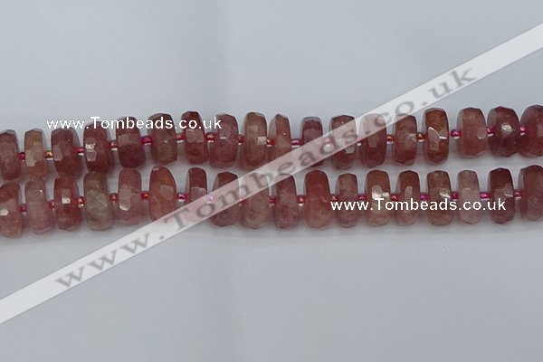 CRB1345 15.5 inches 8*18mm faceted rondelle strawberry quartz beads