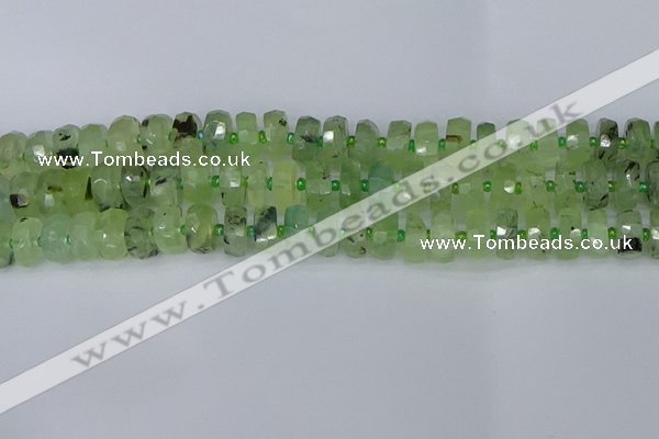 CRB1351 15.5 inches 6*10mm faceted rondelle green rutilated quartz beads