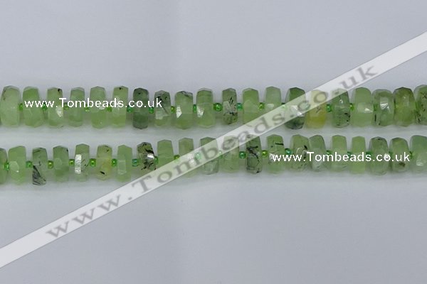 CRB1353 15.5 inches 7*14mm faceted rondelle green rutilated quartz beads