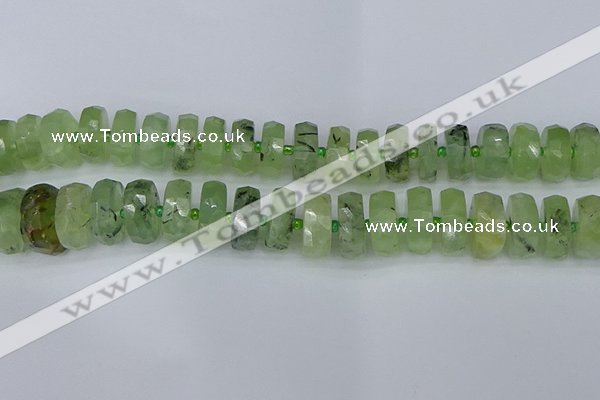 CRB1355 15.5 inches 8*18mm faceted rondelle green rutilated quartz beads