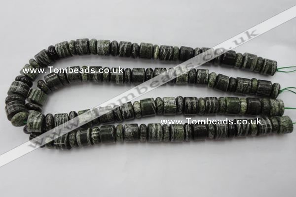 CRB136 15.5 inches 6*12mm & 10*12mm rondelle green silver line jasper beads