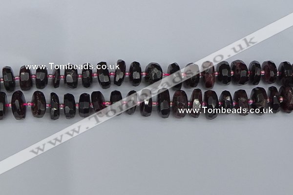 CRB1413 15.5 inches 7*14mm faceted rondelle red garnet beads