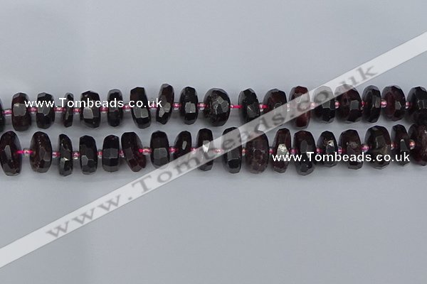 CRB1414 15.5 inches 8*16mm faceted rondelle red garnet beads