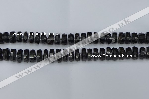 CRB1423 15.5 inches 7*14mm faceted rondelle black tourmaline beads