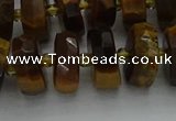 CRB1432 15.5 inches 6*12mm faceted rondelle yellow tiger eye beads