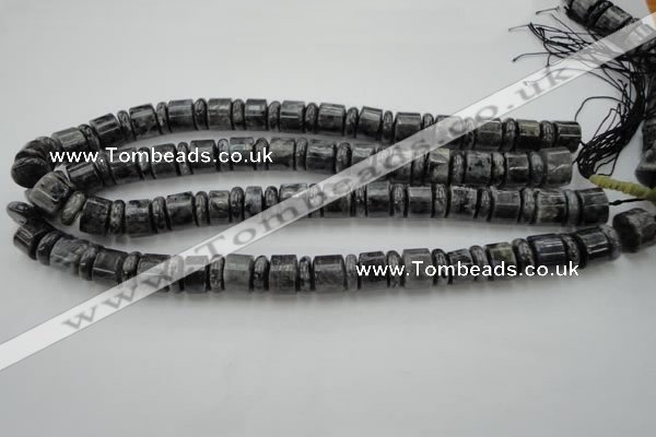 CRB147 15.5 inches 6*12mm & 10*12mm rondelle black labradorite beads